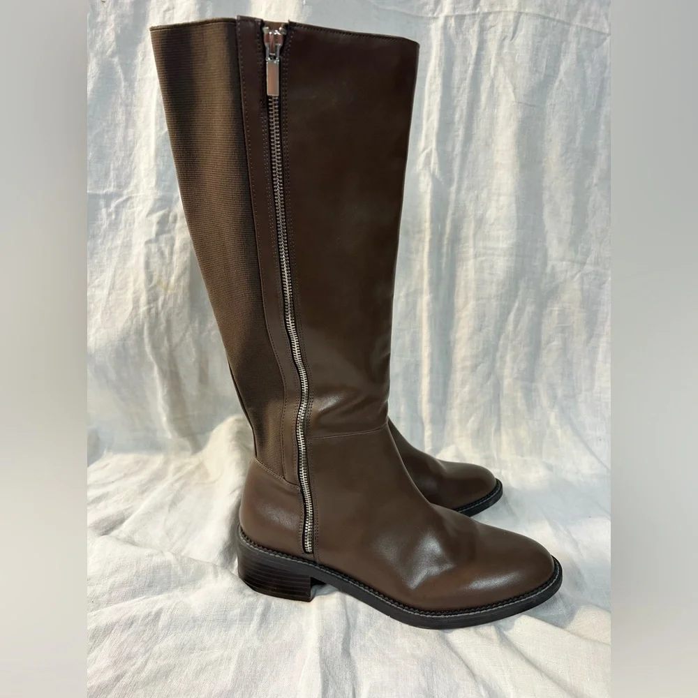 Brown Knee-High Zipped Boots - Picture 5 of 16